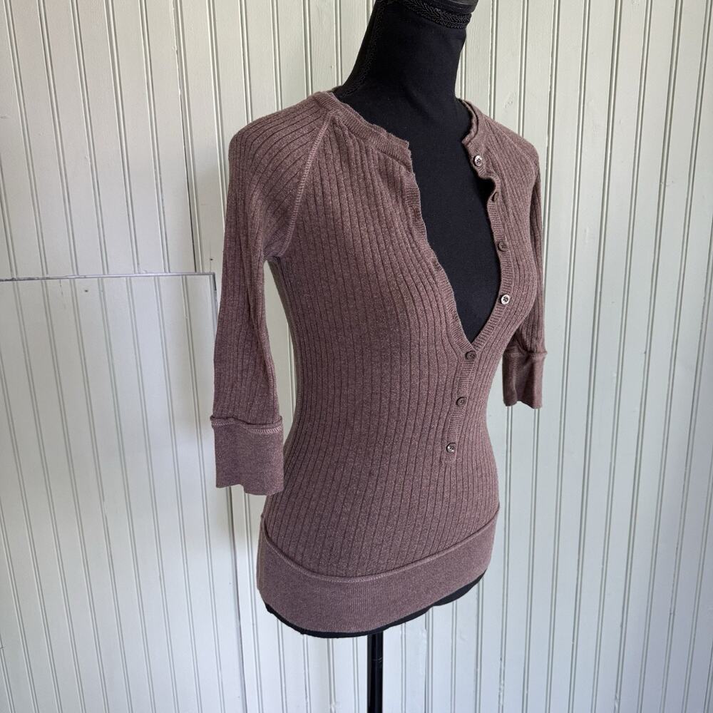 Mossimo Y2k Womens Size M Ivory Long Fitted Ribbed Henley Top Bella Swan Elena - Picture 2 of 4